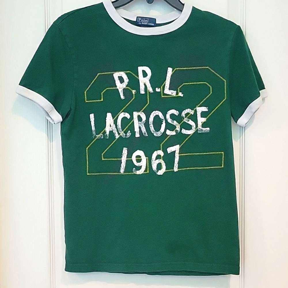 Polo Ralph Lauren Green Lasrosse T- Shirt Boy's Size Medium (10-12)